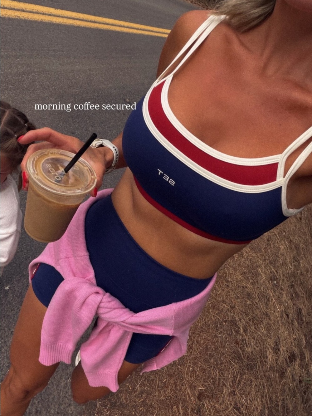 SET Active Red White Blue AirLuxe Anchor Set Layered Move Bra + HR Shorts Sz M